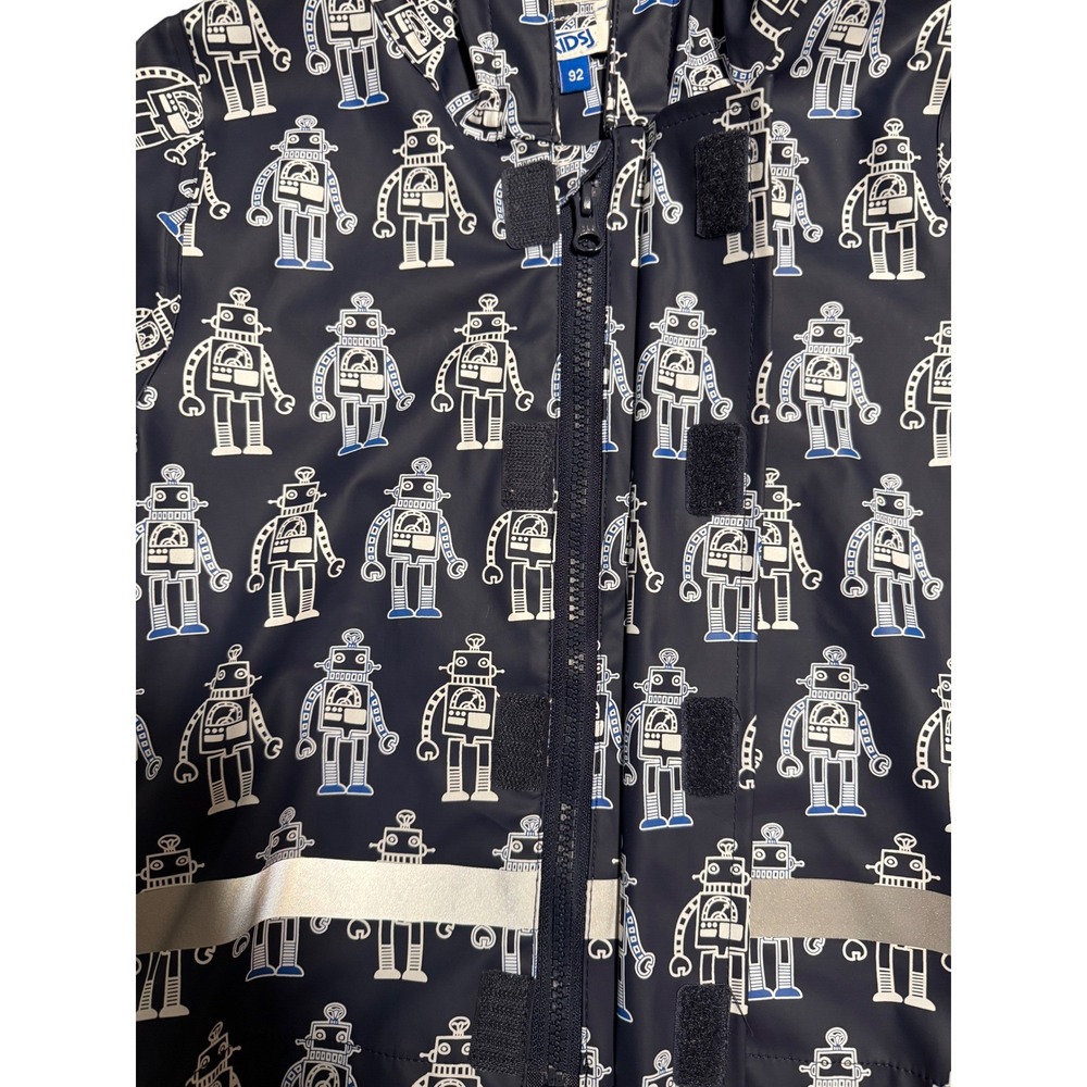 Kids Navy Robot Print Raincoat Hooded Waterproof Jacket Size 92 - Picture 5 of 16